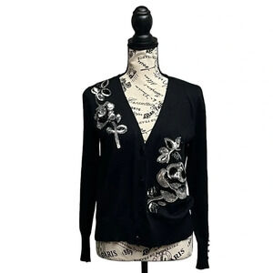 VINTAGE ONCE AGAIN SEQUIN CARDIGAN BLACK LONG SLEEVE MODEST MATURE GRAMMACORE M
